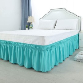 PiccoCasa Elasticated Bed Skirt Ruffled Bed Base Wrap Around Bed Valance Sheet, Brushed Microfiber Bedding Sheet Frame with 38cm Ruffle (King, Aqua Blue)