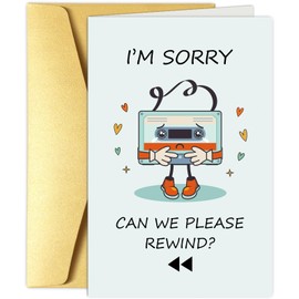 Obbyidk Cute Type I'm Sorry Card for Boyfriend Girlfriend, Funny Cassette Apology Card for Him Her, Can We Please Rewind