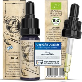 Athina Athina? Organic Oregano Oil DE-KO-006 | 1 x 10 ml essential oregano oil | Origanum vulgare hirtum from Greece | 80% Carvacrol | Regularly checked for the highest quality