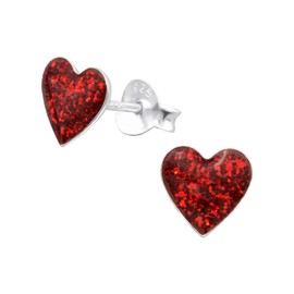 Red Love Heart - 925 Sterling Silver Sparkly Earrings