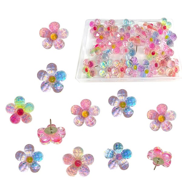 30 pcs Flower Push Pins Cute Push Pins Colour Flower