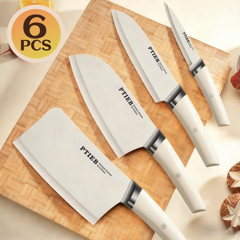 Knife Set, 6-Piece Kitchen Knife Set with Block, Stainless Steel