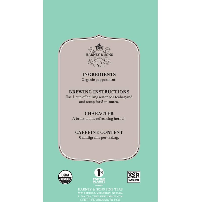 Harney & Sons Premium Organic Herbal Tea, Peppermint, 20 Count