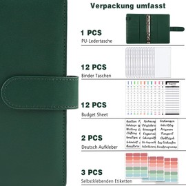 A6 Binder Budget Planner German: Money Organiser Budget Planner with 12 Binder Pockets, 12 Budget Sheets German, Label Stickers Savings Book for Travel, Diary and Gift
