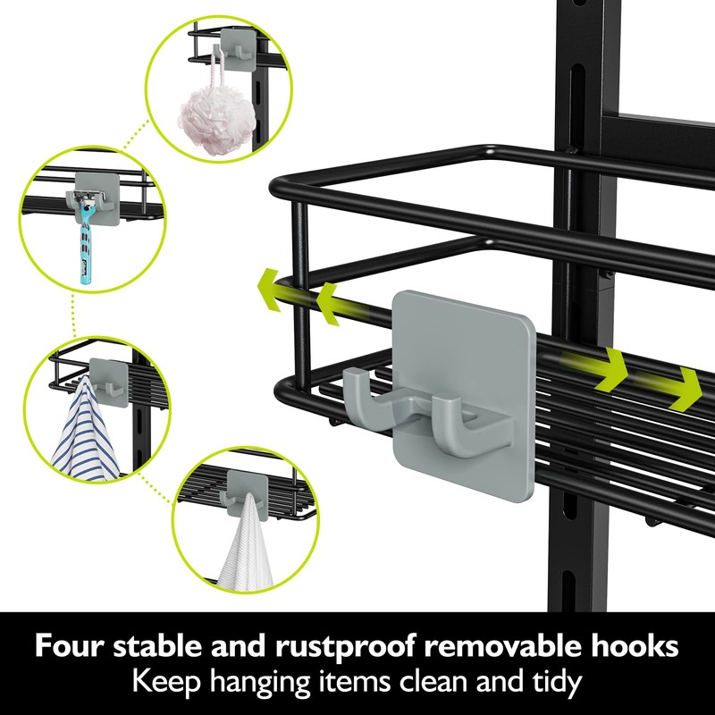 Orimade Over the Door Shower Caddy Adjustable 5 Tier Black,Bathroom