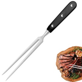 trabag Meat Fork, Stainless Steel Grill Fork with Wooden Handle, 27 cm Carving Fork, Straight, Unbendable, Roasting Fork, 13 cm, Meat Fork with Plastic Handle, for Barbecue, Kitchen, Turkey, Roasting