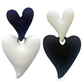 QUSIJIA Personality Heart Drop Dangle Earrings Asymmetry Black And White Interlaced Earrings For Women (heart)