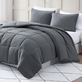 Casa Platino Comforter Queen Bed Set- Cozy Queen Comforter Set - Ultra Soft & Breathable Pre-Washed 100% Hydro-Brushed Queen Bedding Sets - Super Soft & Cozy Bedding Comforter Set Queen Size- Charocal