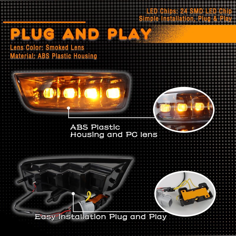 ZDEERAOTO Upgrade LED Front Bumper Fog light DRL Amber Sequential