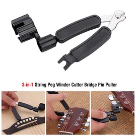 String Peg Winder Cutter Bridge Pin Puller 3-in-1 Tool for Bass Guitar Black