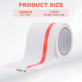 MECCANIXITY Anti Slip Traction Tape with Luminous Strip 10cm x 5 Meters Waterproof Non Skid Stair Treads Grip Tape for Indoor Stairs Step Outdoor Skateboard, White with Red