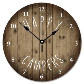 godblessign Campers Clock Wood Grain Art Large Wooden Wall Clocks Battery Operated 12 Inch Non-Ticking Farmhouse She Shed Living Room Decor Gift for Man Woman Friend Anniversary