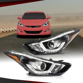 CROSSDESIGN DRL LED Headlights Left & Right Side Compatible with Hyundai Elantra 2014-2016 Clear Lens Black Housing Amber Reflector HY2503186, HY2502186, 92102-3Y510, 92101-3Y510