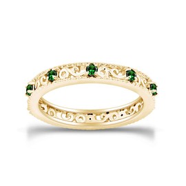 Jewel Zone US Round Cut Simulated Green Emerald Stackable Ring in 14K Yellow Gold Over Sterling Silver Ring Size - 7.5
