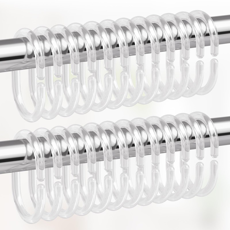 Amazer Plastic Shower Curtain Rings, Shower Curtain Hooks, 24 Pcs