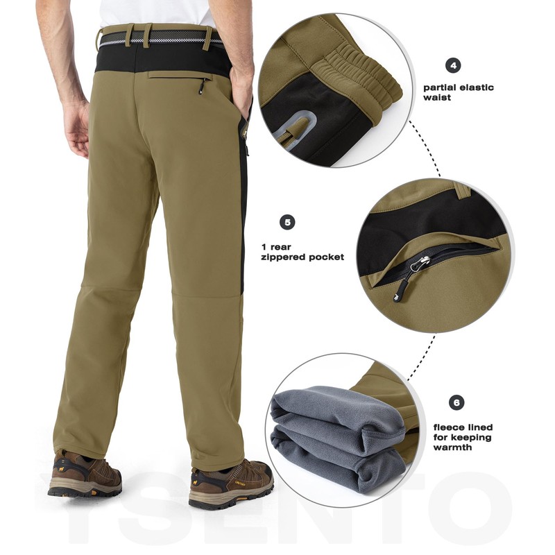 YSENTO Men's Fleece Lined Ski Snow Pants Winter Waterproof Softshell
