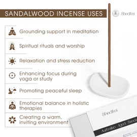 Sheditei Australian Aged Sandalwood Incense Sticks with Incense Holder - Natural Non-Toxic Incense Sticks for Meditation, Yoga, Relaxation - 30 Sticks (40 min Burn Time) - Relaxing Gifts for Women