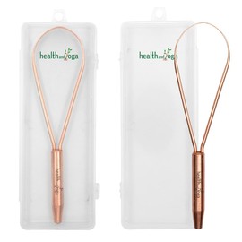 HealthAndYoga™ qLoop Copper Tongue Cleaner – Easy One Hand Use – Larger Surface Coverage – Ayurvedic Copper Health for Fresh Breath and Total Oral Hygiene (Set of 2)