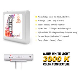 Plug in Dimmable LED Night Light with Dusk to Dawn Auto Sensor, Adjustable Brightness, Warm Light, Auto On-Off Nightlight for Bathroom, Hallway, Nursery, Bedrooms - in Love with London