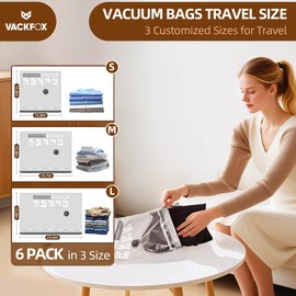 VACKFOX 6 Pack Vacuum Storage Bags, Space Saver Bags (2 Large/2 Medium/2 Small), Vacuum Seal Bags, 80% Space Saver Bags for Clothes, Comforters, Blankets, Bedding, Pillows (No Pump Included)