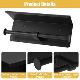 Double Toilet Paper Holder, Stainless Steel Tissue Paper Holder with Shelf Anti -Rust Toilet Paper Dispenser Wall Mounted for Bathroom (Black New)