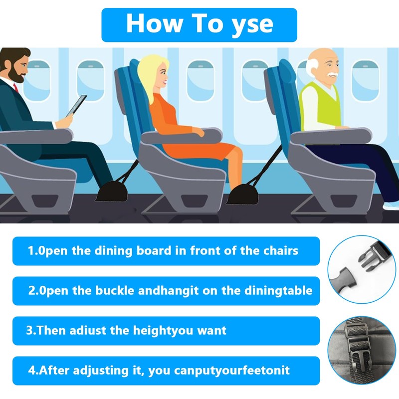 2 Pcs Adjustable Airplane Foot Rest with Breathable Mesh -