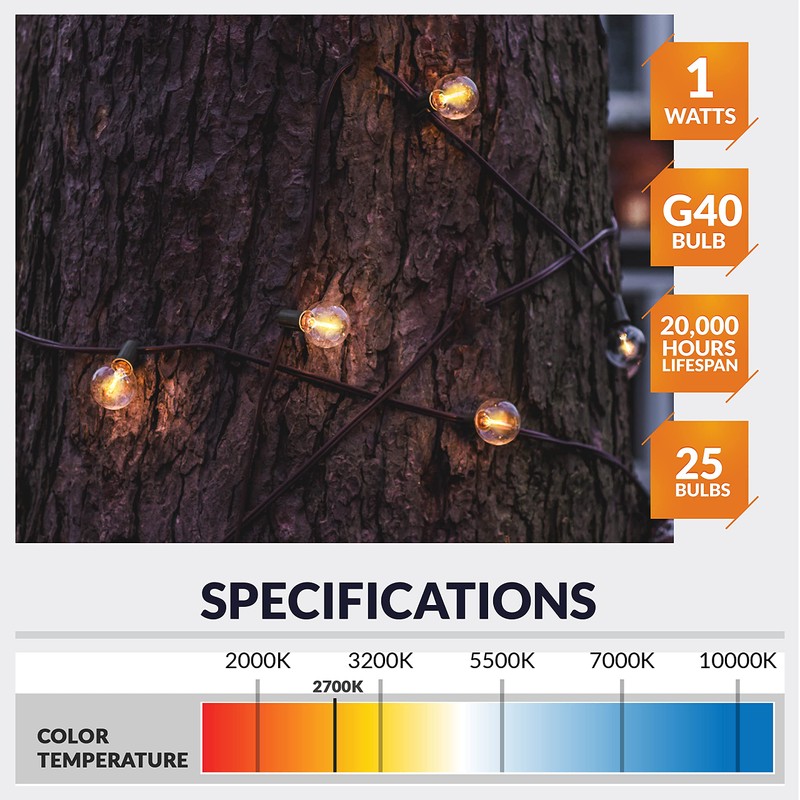 Newhouse Lighting G40LED25 25 Pack LED Clear Globe Outdoor String