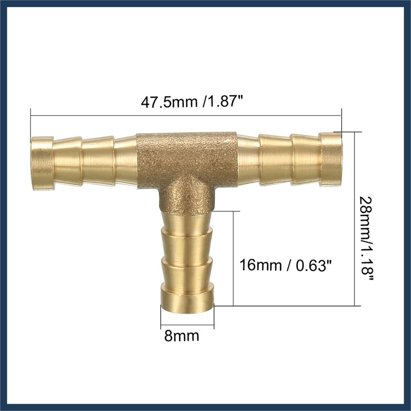 INFINAUTO Car 5/16" 8mm Brass Barb Hose Fitting Tee T