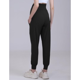 CFRTMTBB Maternity Joggers Pants Over Belly Track Cuff Workout Lounge Stretchy Pregnancy Sweatpants with Pockets (Black,XL)