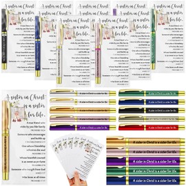 Sayglossy 10 Sets Sister in Christ Christian Gifts Bulk for Women Christmas Christian Secret Sister Ballpoint Pen with Blessing Card Religious Bible Verse Pen for Church Sunday School Teacher