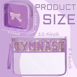 BuyCard 2 Pcs Gymnastics Gifts Cosmetic Makeup Bag with Chenille Letter Patch, Clear Pouch PVC Organizer Purse, Waterproof Travel Bag, Portable Toiletry Storage Bag for Her Girls Friends Women