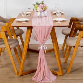 YUNSHANGHE Modern Chiffon Table Runner, 70 x 600 cm, Washable Tablecloth, Wedding Decorative Fabric Table Runner, Table Decoration for Wedding, Birthdays, Communion (Meat Pink)