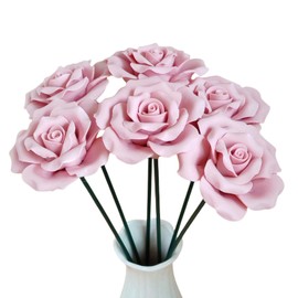 Handmade Porcelain 3D Ceramic Rose Flower, Eternal Flower Decoration for Home Office Decor, Creative Desktop vases, Porcelain Decorations, Exquisite, Set of 6 (Pink)