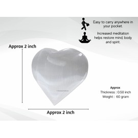 Selenite Crystal Heart Palm Stone - Pocket Massage Worry Stone for Natural Body Chakra Balancing, Reiki Healing and Crystal Grid
