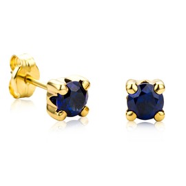 Orovi Women's Stud Earrings with Gemstone / Birthstone, Yellow Gold / White Gold, 9ct / 375 Gold, Ruby / Sapphire / Emerald / Cubic Zirconia Earrings, 9ct Yellow Gold