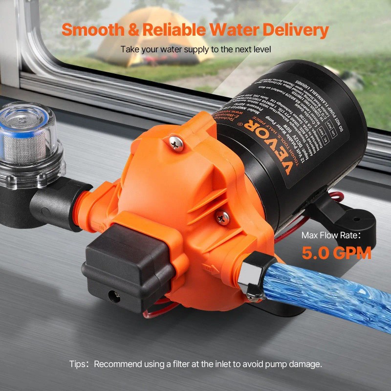 12V DC Diaphragm Pump for Marine Use 5 GPM 18.93