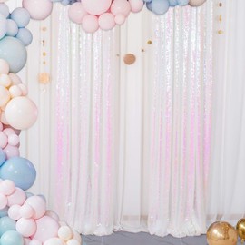 ShinyBeauty Sequin Backdrop - 2FTx8FT Iridescent White 2-Piece Glitter Background for Photograph Decorations