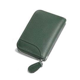 GADIEMKENSD Credit Card Holder RFID Protection Leather Wallet 14 Compartments Card Holder with Zip Case, Green, Minimal