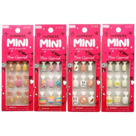 Lot of 4 KISS imPRESS MINI Press On Manicure Fake Nails for Kids Easter / Spring