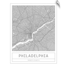 Gray Minimal City Map of Philadelphia Wall Decal, Philadelphia Artwork