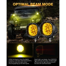 Auxbeam 4 Inch 90W Amber LED Fog Lights 9000LM Yellow Flood Lights Round Offroad Lights Amber LED Pods Auxiliary Light Bar Driving Bumper Lights for Trucks ATV Motorcycle Boat Jeep