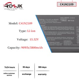C41N2109 Laptop Battery for ASUS Rog Flow X16 GV601RE GV601RW GV601RM GV601VI GV601VU GV601VV Strix G16 G614JI G614JU G614JV G614JZ G18 G814JI G814JU G814JV ROG Zephyrus M16 GU604VI GU604VY GU604VZ