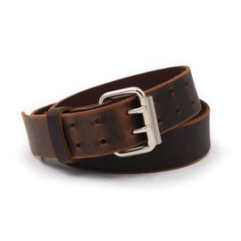Double Down Leather Belt | Made in USA | Brown Leather Belt for Men | Two Prong Mens Work Belt | Size 50