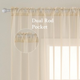 MIULEE 2 Panels Solid Color Sheer Window Curtains Elegant Window Voile Panels/Drapes/Treatment for Bedroom Living Room (54X90 Inches Cream)