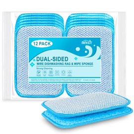 HOMEXCEL 12 Pack Scrub & Wipe Cloths, Scrub Sponges with Non-Scratch Wire Dishwashing Rag for Kitchen, All-Purpose Cloth for Dishes, Pots, Pans, Non-Stick Cookware, Countertops (Blue)