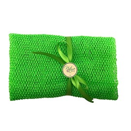 Nature by EJN - Net Bath Sponge, Customized N1 Weave, Long, Skin Exfoliation, African, Ghana, Porous, Stretches Horizontally to Approximately 49" (Chartreuse Green)