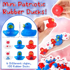 DEEKIN 100 Pcs Patriotic Rubber Duck Bulk 1.57 Inch 4th of July Float Rubber Ducks Independence Day Small Shower Star Rubber Duck for Memorial Day Baby Shower Summer Party(Patriotic)