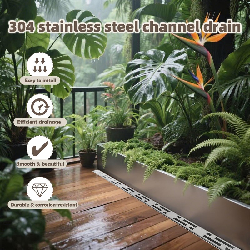 Pool Deck Drain Channel, 1-7/16" W x 3.3' L, 304