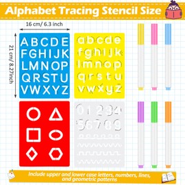 Gersoniel 10 Pieces Preschool Letters and Numbers Alphabet Stencils Colorful Double Sided Tracing Board PET Paint Boards for Painting with Craft Markers Marker Paint Pens Preschool Learning Toys