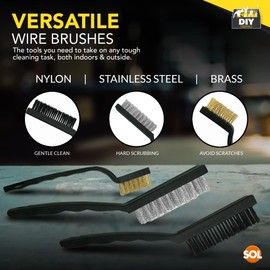 3pk Small Wire Brushes for Cleaning | Mini Wire Wool Brush Set | Fine Wire Brush for Rust Removal | Nylon Brush | Brass Wire Brush | Metal Steel Brush for Cleaning Rust | Soft Wire Brush Rust Remover